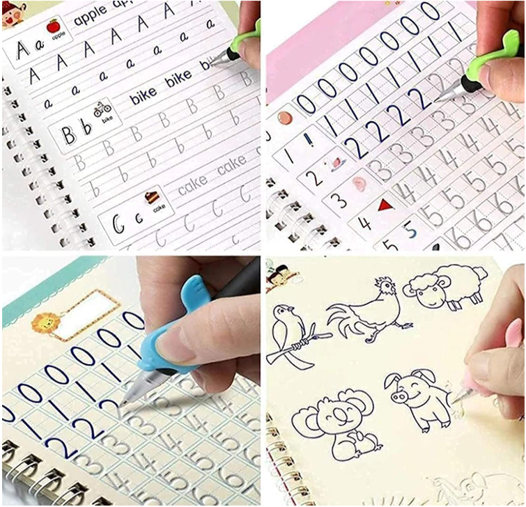 Magic Practice Copybook(4 Books + Magic Pen + Refill + Grip)
