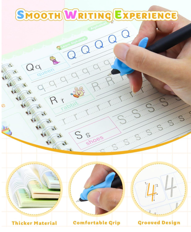 Magic Practice Copybook(4 Books + Magic Pen + Refill + Grip)